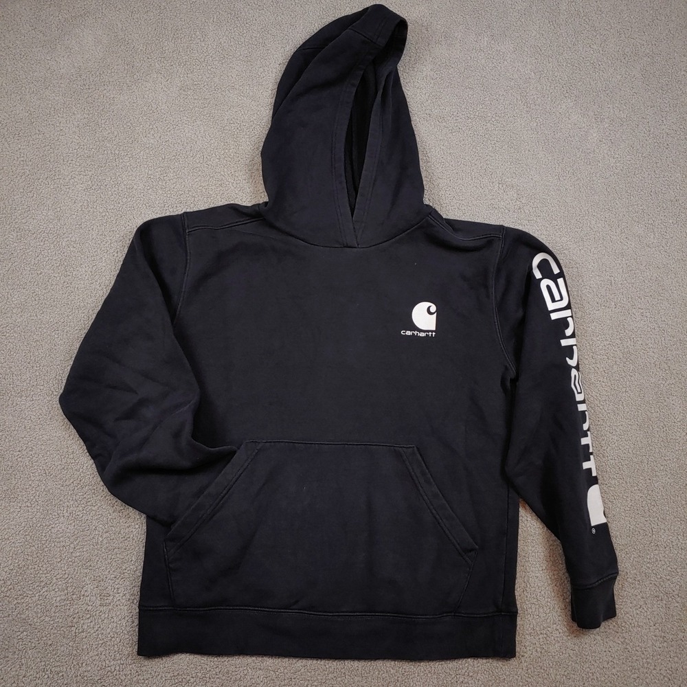 Carhartt Hoodie - Youth L (14-16) Black Graphic Sleeve Logo TS6272-B Sweatshirt